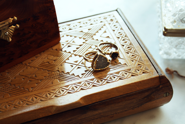 Vintage Jewelry box carved wood crystal