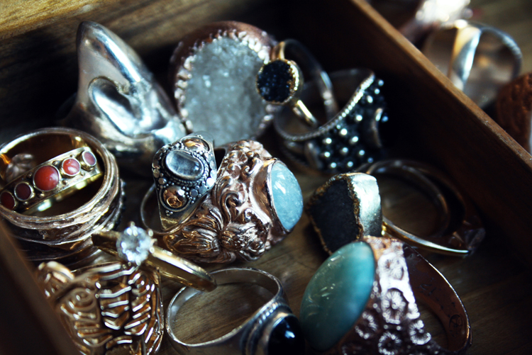Vintage Jewelry box carved wood crystal