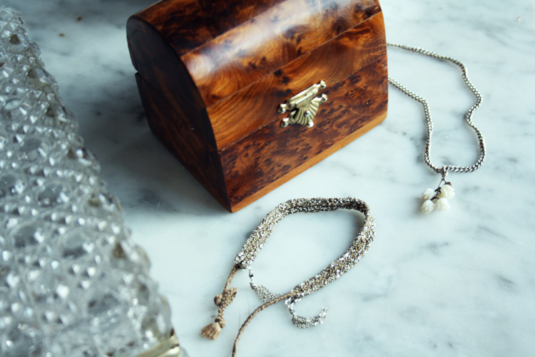 Vintage Jewelry box carved wood crystal