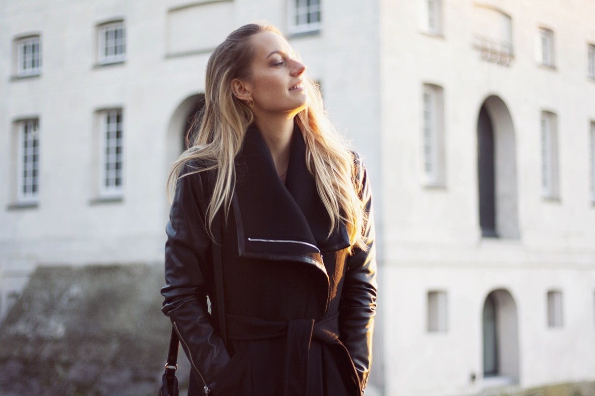 Fashion blogger Dawn levy coat vegan leather