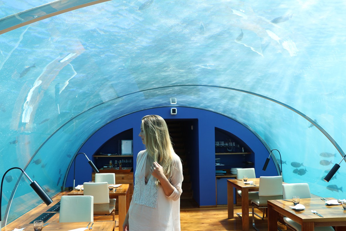 Fashion blogger Ithaa COnrad Rangali Maldives Under water restaurant