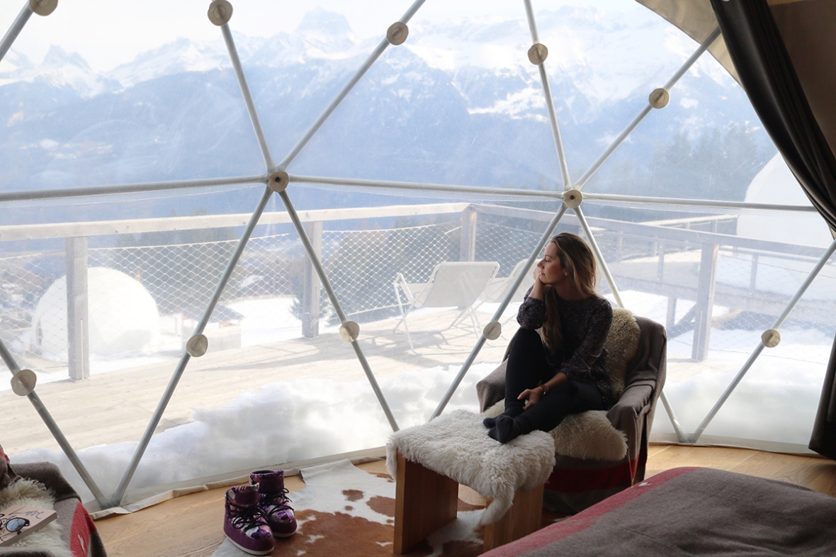 Whitepod hotel Switzerland review fashion blogger