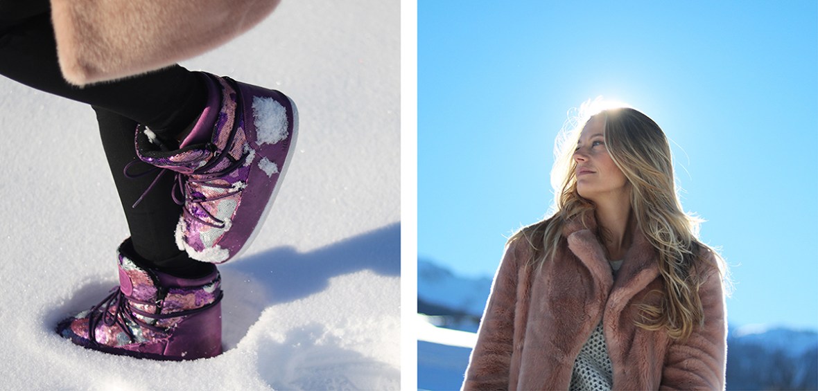 Dressing in the snow Moonboot sequin reins faux fur blogger